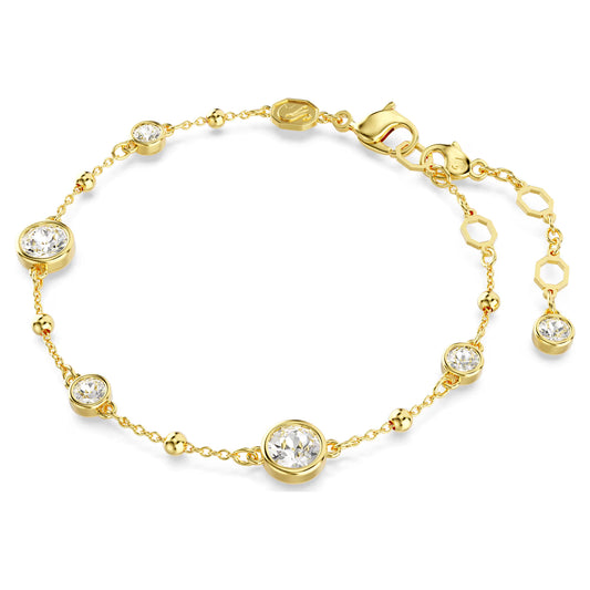 Imber bracelet, Round cut, Scattered design, White, Gold-tone plated