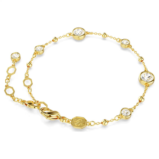 Imber bracelet, Round cut, Scattered design, White, Gold-tone plated