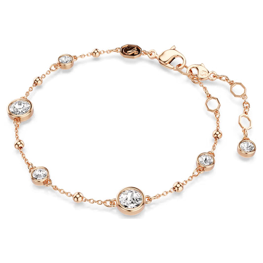 Imber bracelet, Round cut, White, Rose gold-tone plated