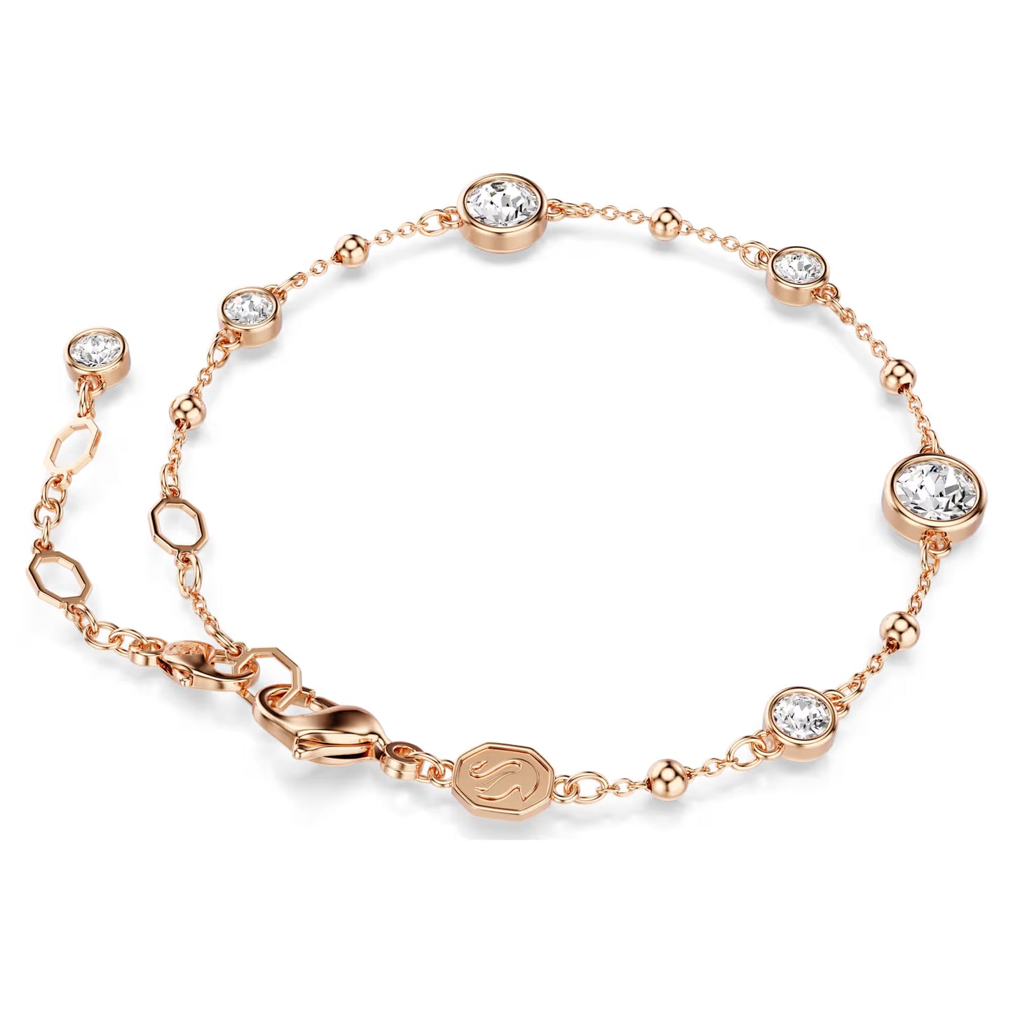 Imber bracelet, Round cut, White, Rose gold-tone plated