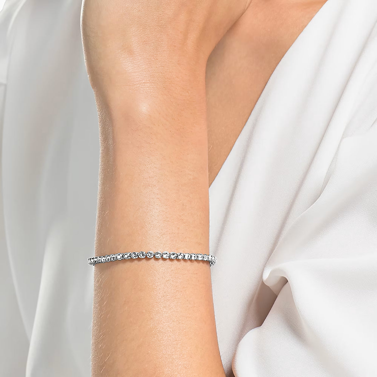 Imber Emily Tennis bracelet, Round cut, White, Rhodium plated