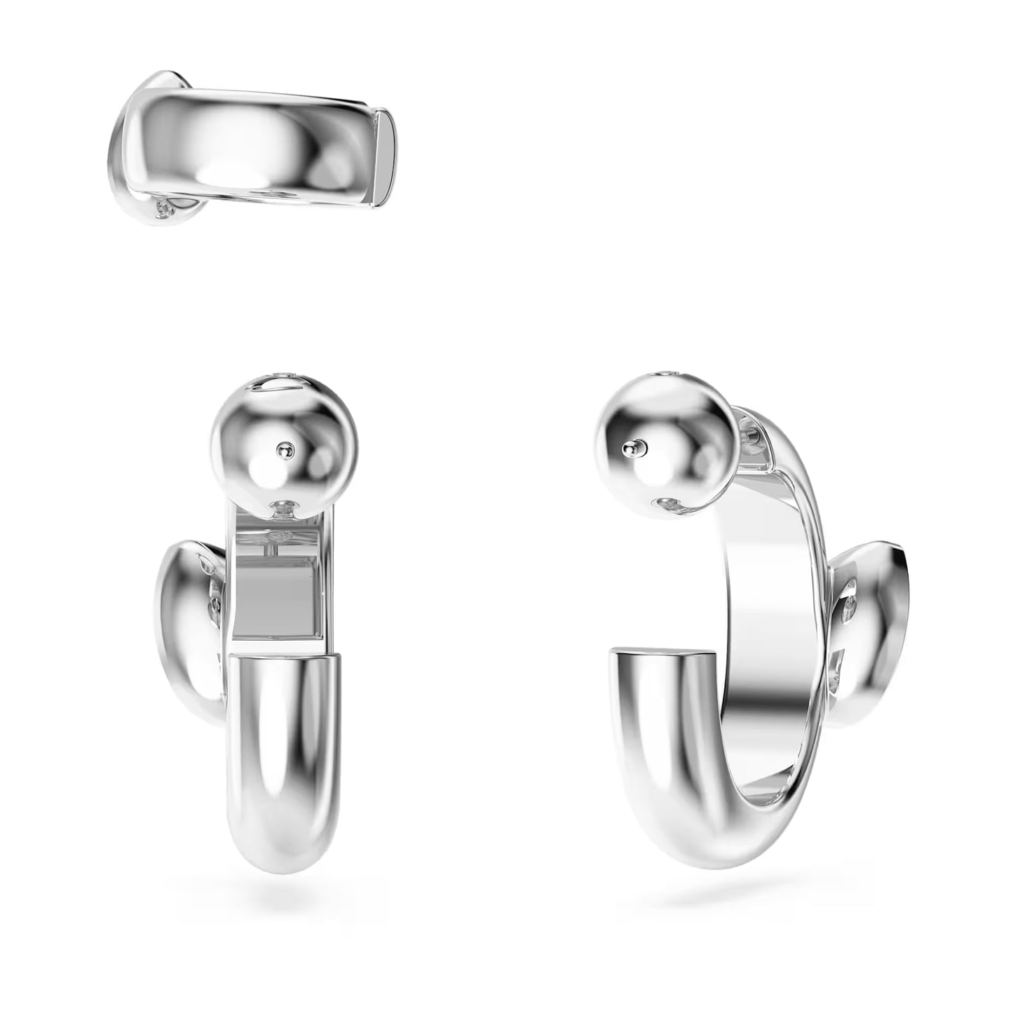 Imber hoop earrings with ear cuff, Set (3), Pear cut, White, Rhodium plated