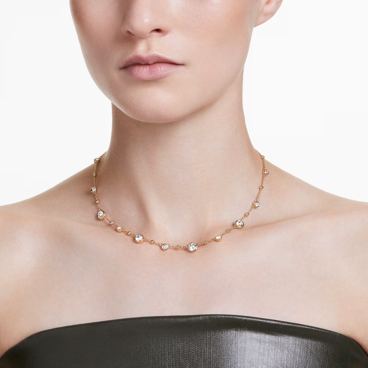 Imber necklace, Round cut, Scattered, Gold-tone