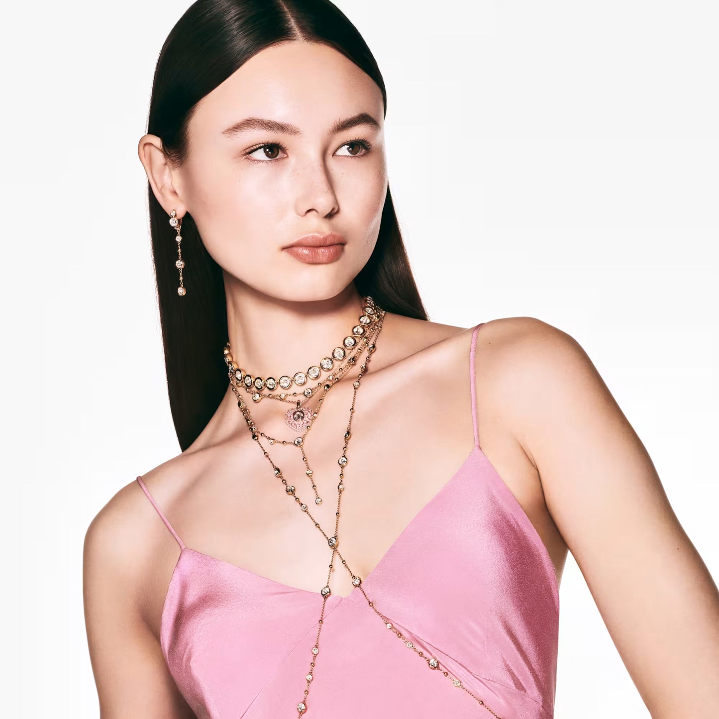 Imber necklace, Round cut, Scattered, Gold-tone