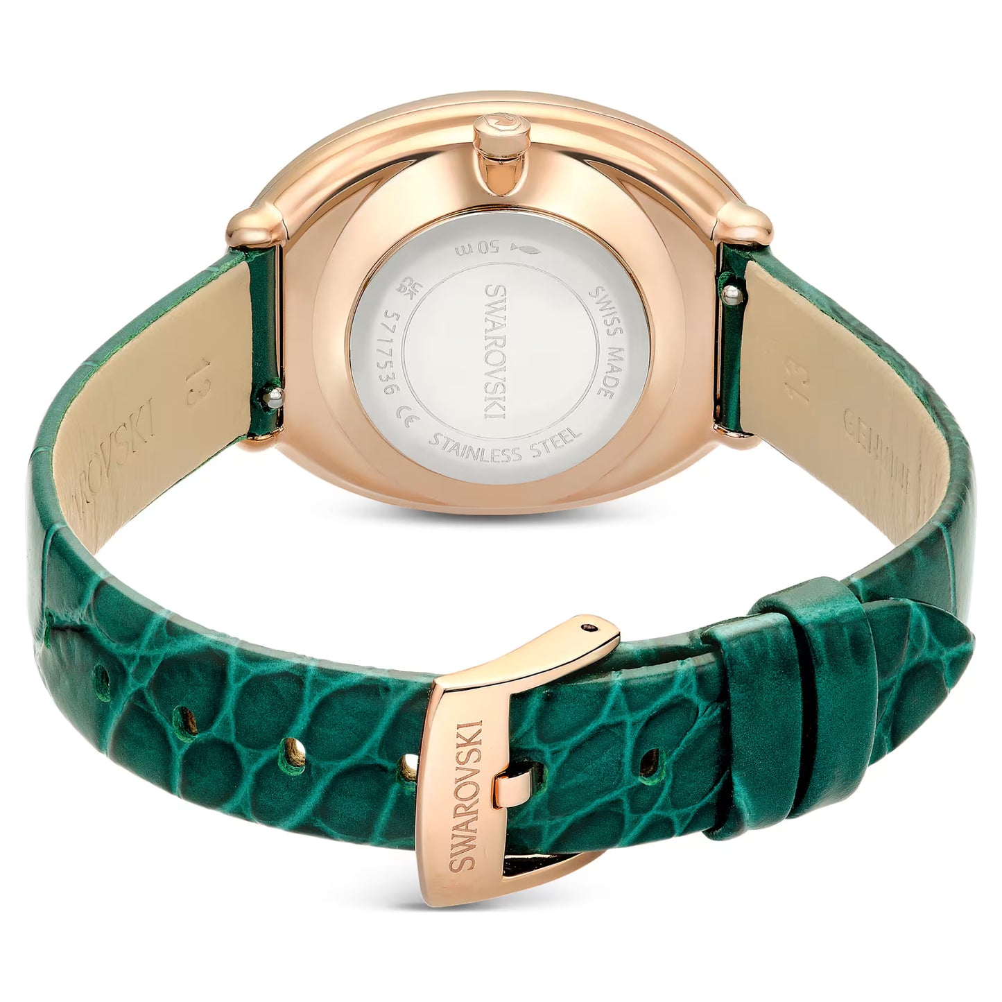 Imber oval watch, Swiss Made, Leather strap, Green, Rose gold-tone finish