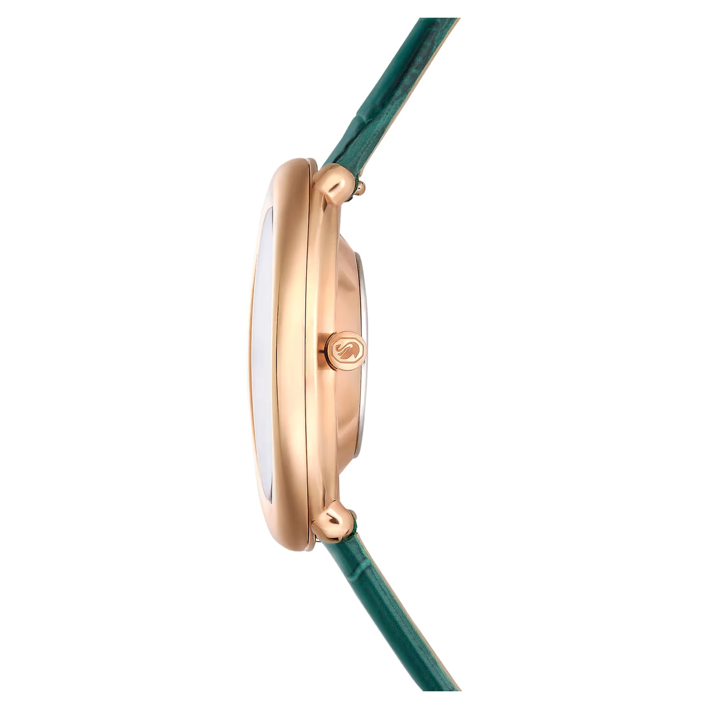 Imber oval watch, Swiss Made, Leather strap, Green, Rose gold-tone finish