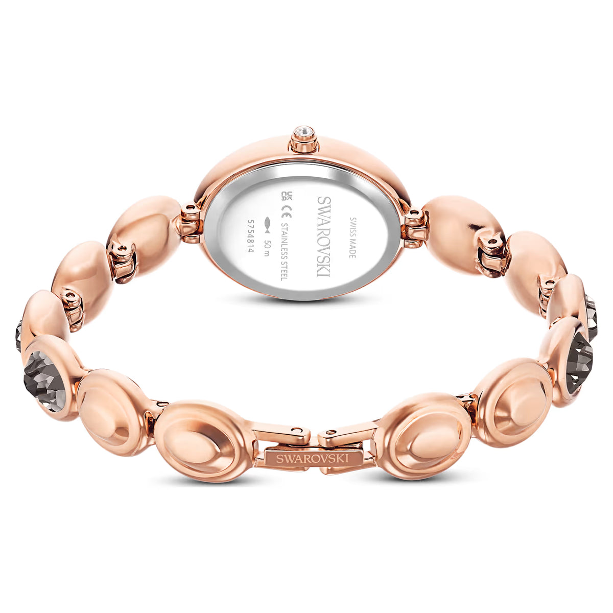 Imber oval watch, Swiss Made, Metal bracelet, Black, Rose gold-tone finish
