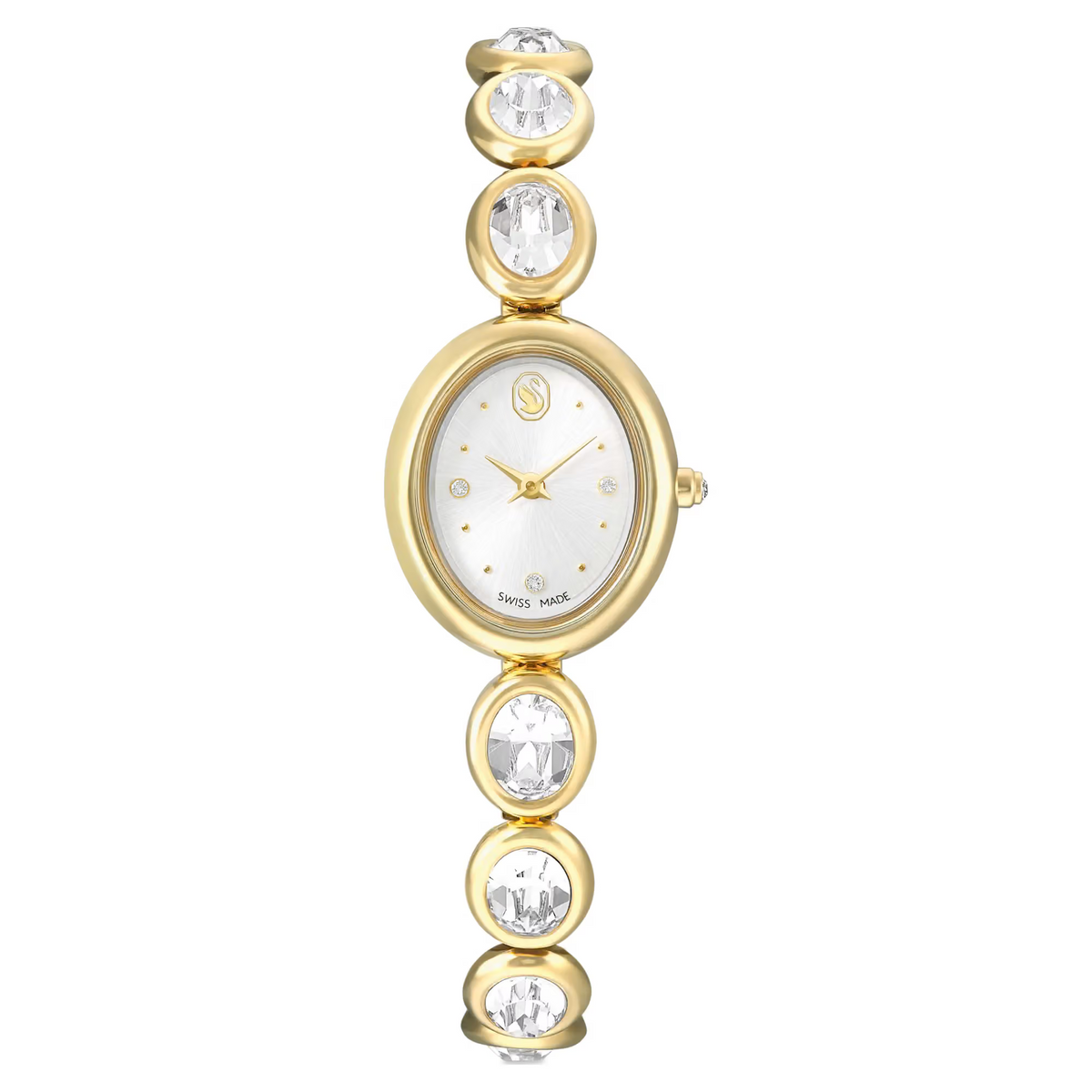 Imber oval watch, Swiss Made, Metal bracelet, Gold tone, Gold-tone finish