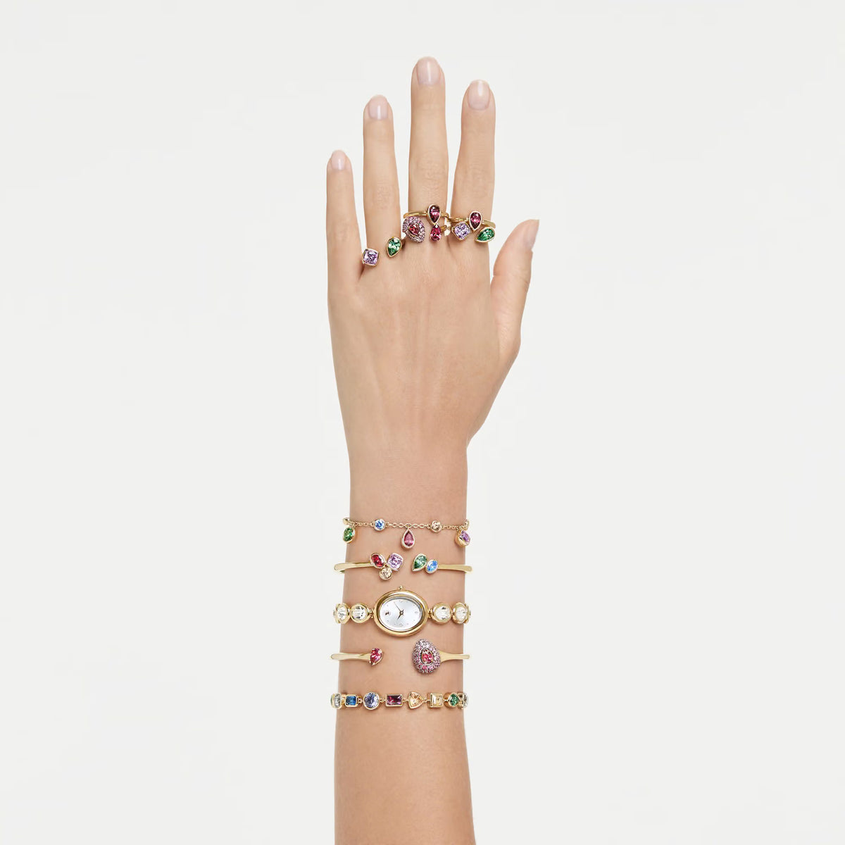 Imber oval watch, Swiss Made, Metal bracelet, Gold tone, Gold-tone finish