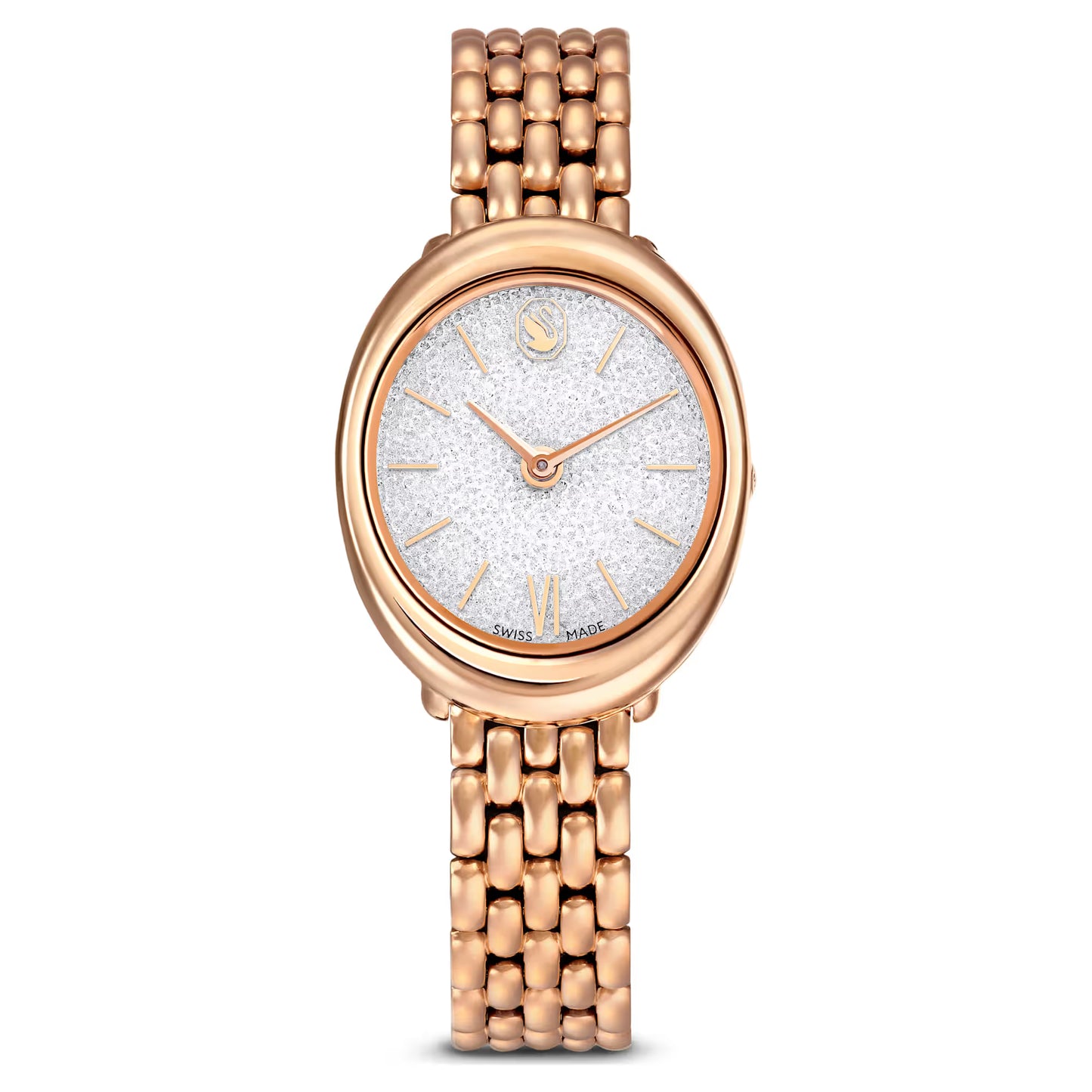 Imber oval watch, Swiss Made, Metal bracelet, Gold tone, Rose gold-tone finish