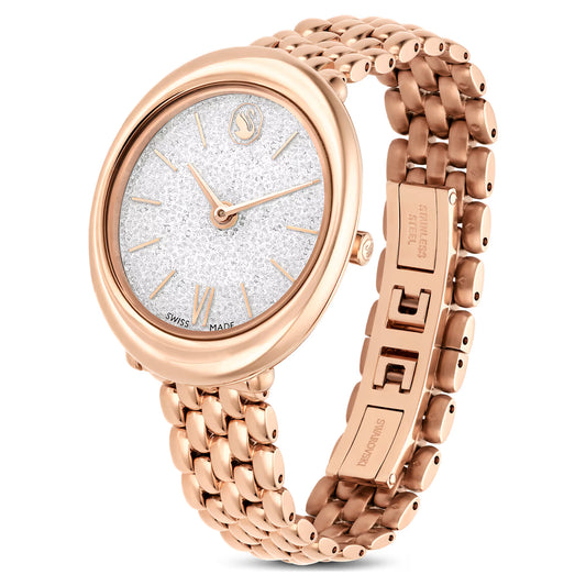 Imber oval watch, Swiss Made, Metal bracelet, Gold tone, Rose gold-tone finish