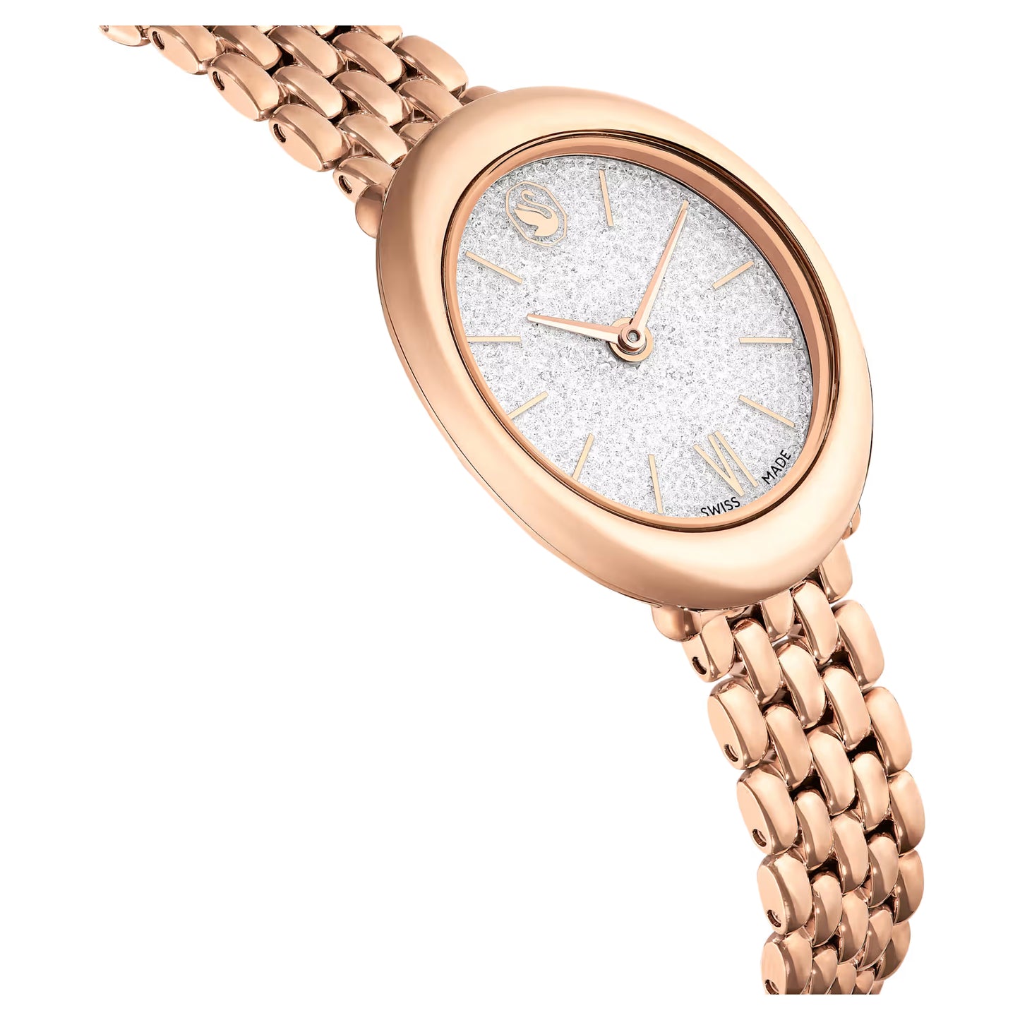 Imber oval watch, Swiss Made, Metal bracelet, Gold tone, Rose gold-tone finish