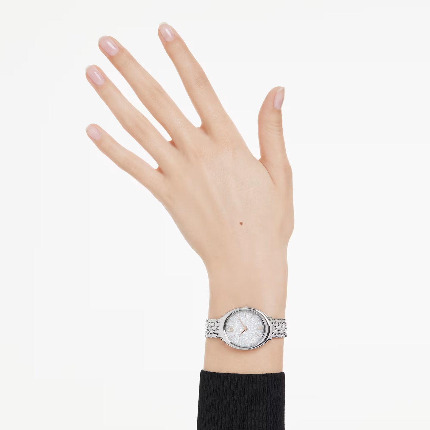 Imber oval watch, Swiss Made, Metal bracelet, Silver Tone, Stainless steel