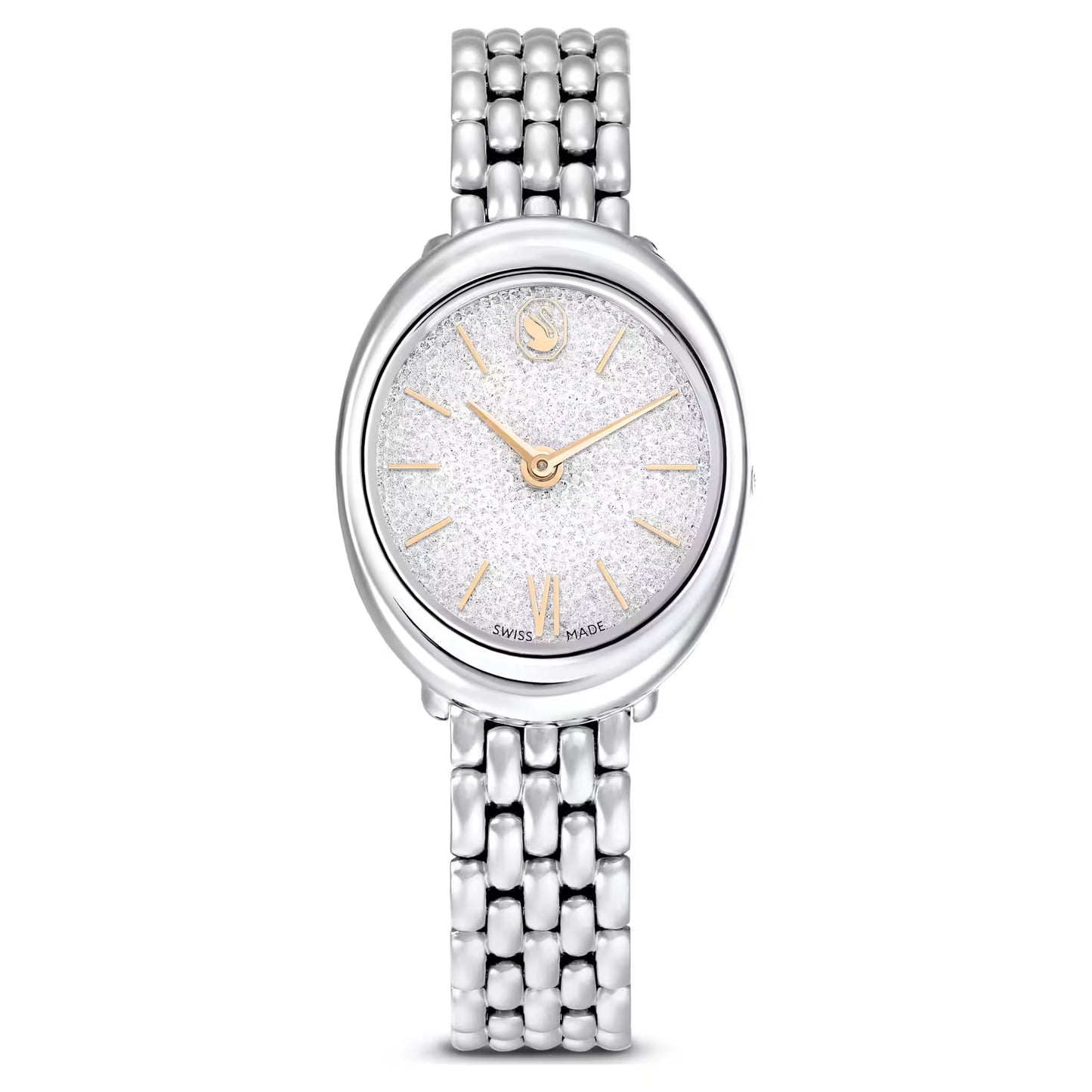 Imber oval watch, Swiss Made, Metal bracelet, Silver Tone, Stainless steel