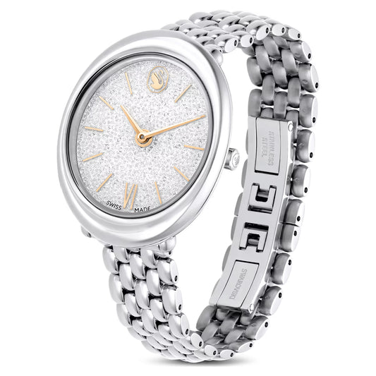 Imber oval watch, Swiss Made, Metal bracelet, Silver Tone, Stainless steel