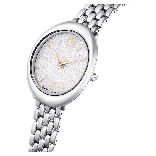 Imber oval watch, Swiss Made, Metal bracelet, Silver Tone, Stainless steel