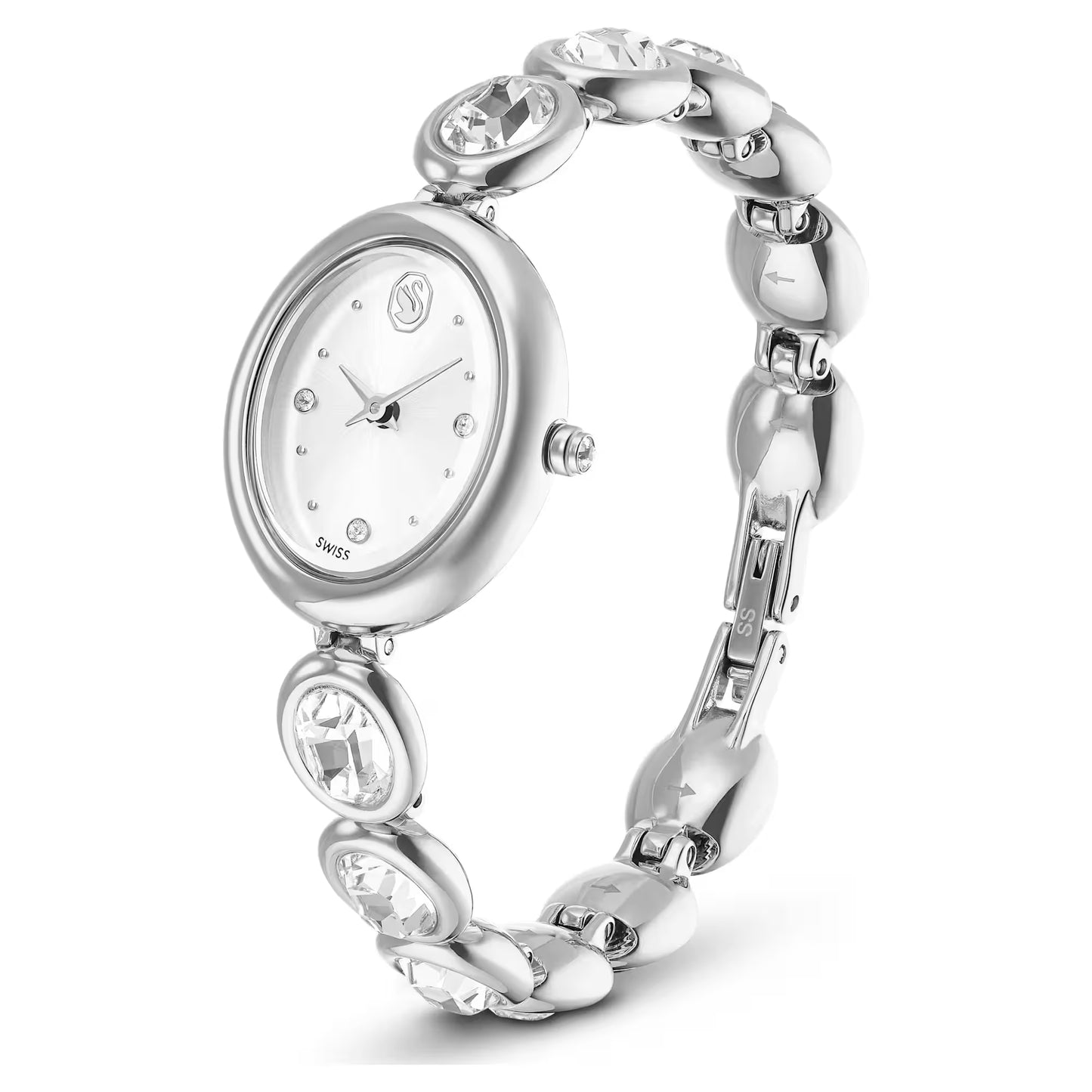Imber oval watch, Swiss Made, Metal bracelet, Silver Tone, Stainless steel