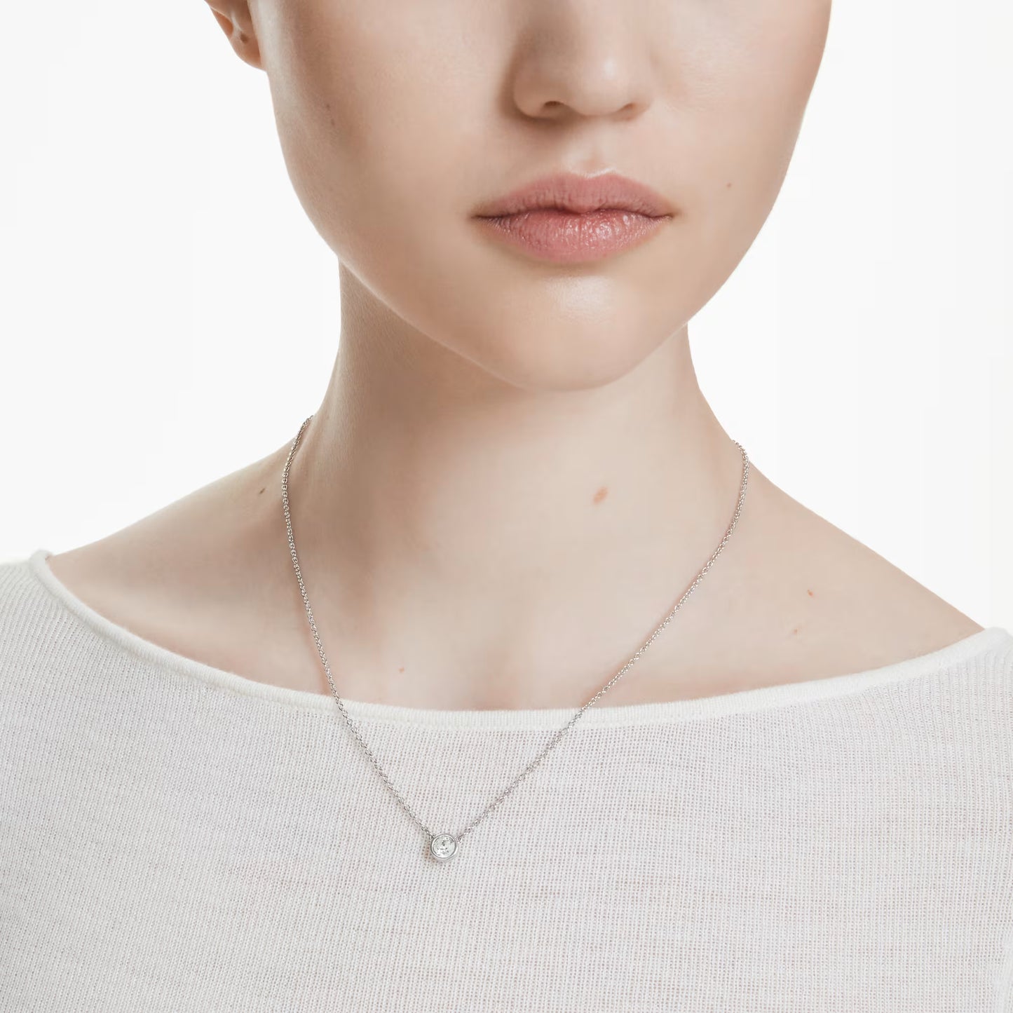 Imber pendant, Round cut, White, Rhodium plated