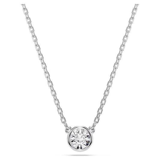 Imber pendant, Round cut, White, Rhodium plated
