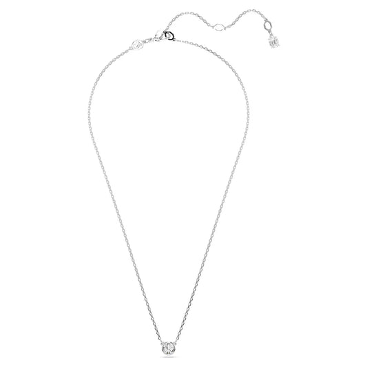 Imber pendant, Round cut, White, Rhodium plated