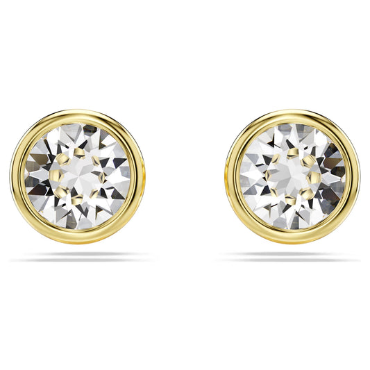 Imber stud earrings, Round cut, White, Gold-tone