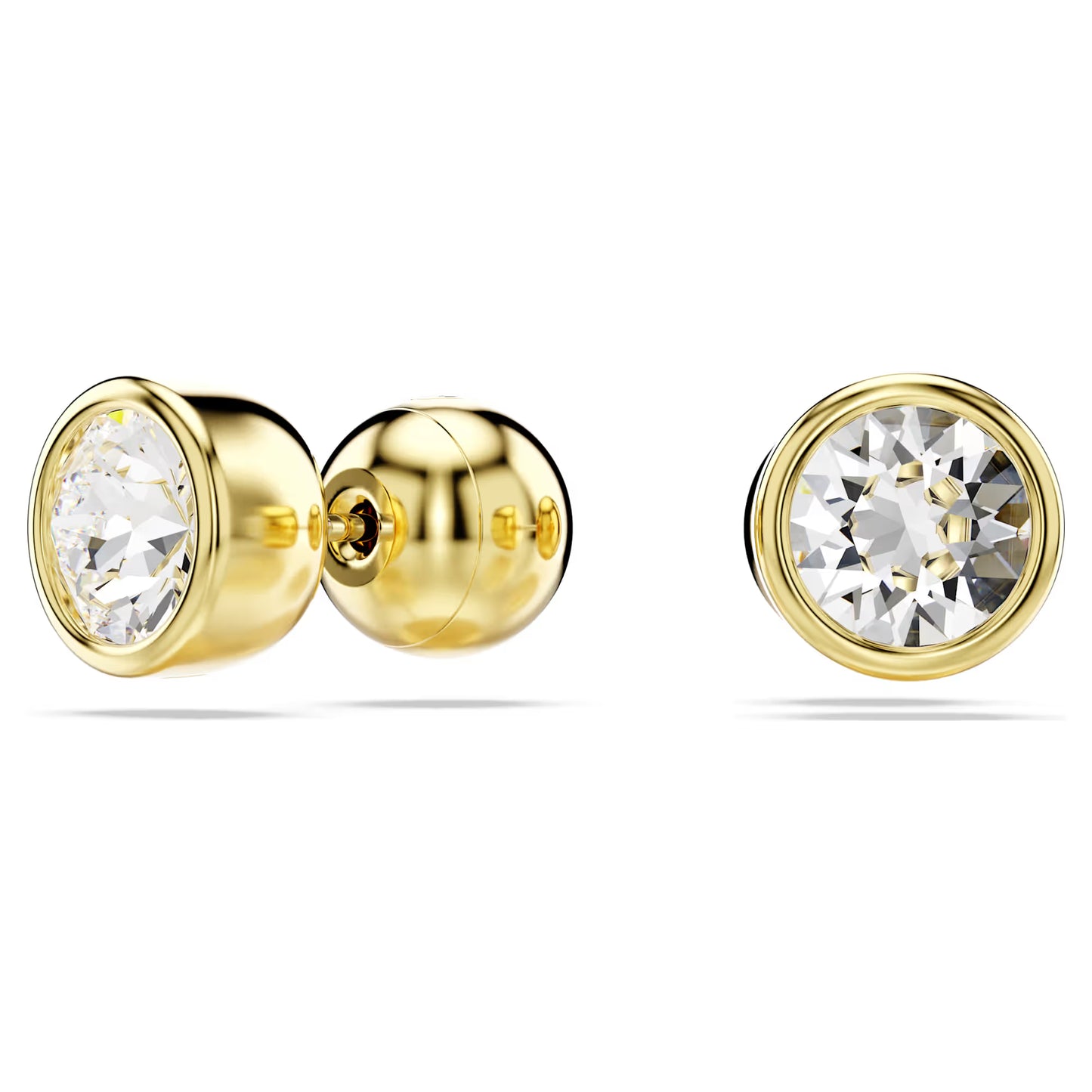 Imber stud earrings, Round cut, White, Gold-tone