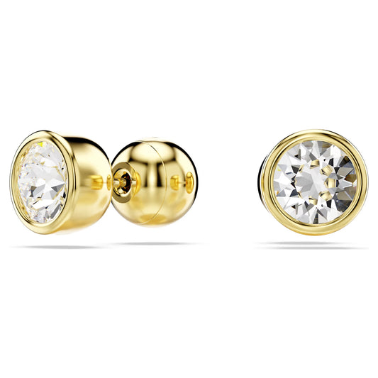 Imber stud earrings, Round cut, White, Gold-tone