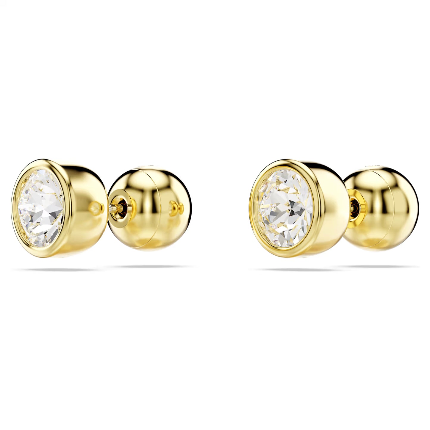 Imber stud earrings, Round cut, White, Gold-tone