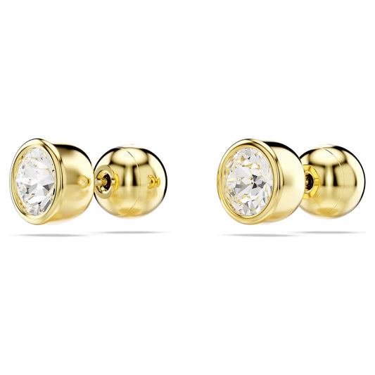 Imber stud earrings, Round cut, White, Gold-tone