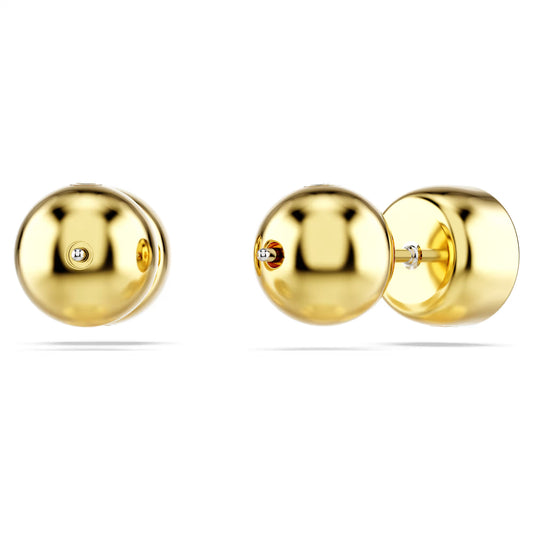 Imber stud earrings, Round cut, White, Gold-tone