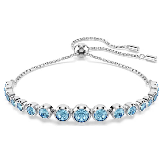 Imber Tennis bracelet, Mixed round cuts, Blue, Rhodium plated