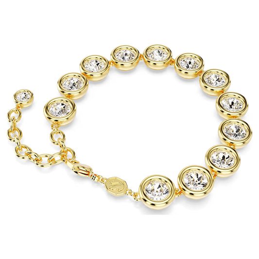 Imber bracelet, Round cut, White, Gold, Medium