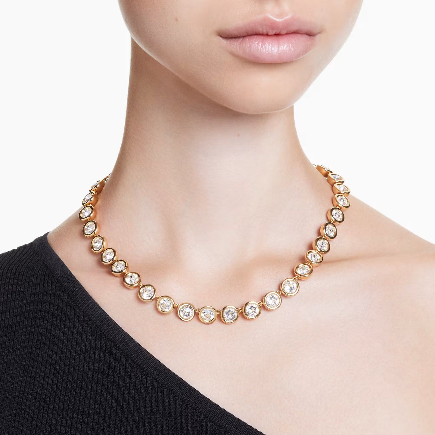 Imber necklace, Round cut, White, Gold-tone