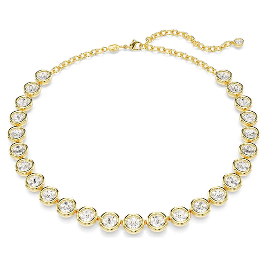 Imber necklace, Round cut, White, Gold-tone