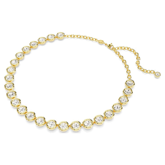 Imber necklace, Round cut, White, Gold-tone