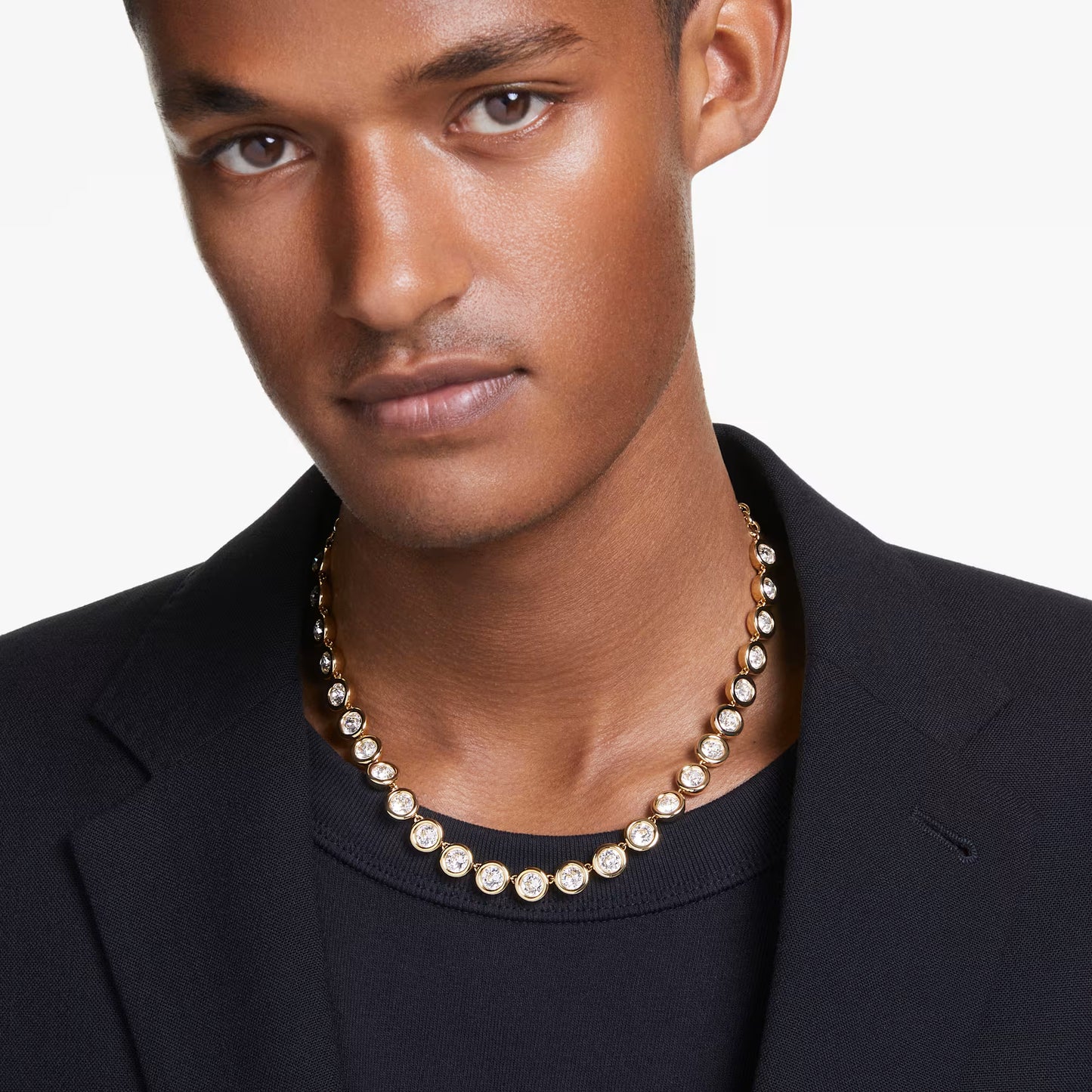Imber necklace, Round cut, White, Gold-tone