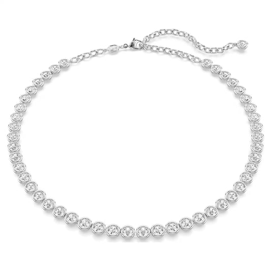 Imber Tennis necklace, Round cut, White, Rhodium