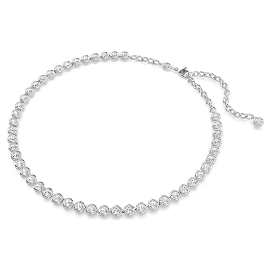 Imber Tennis necklace, Round cut, White, Rhodium