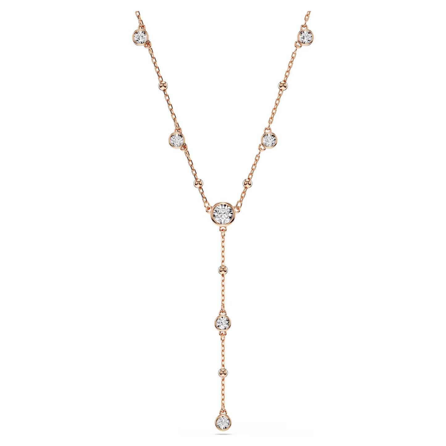 Imber Y necklace, Round cut, White, 18K rose gold finish
