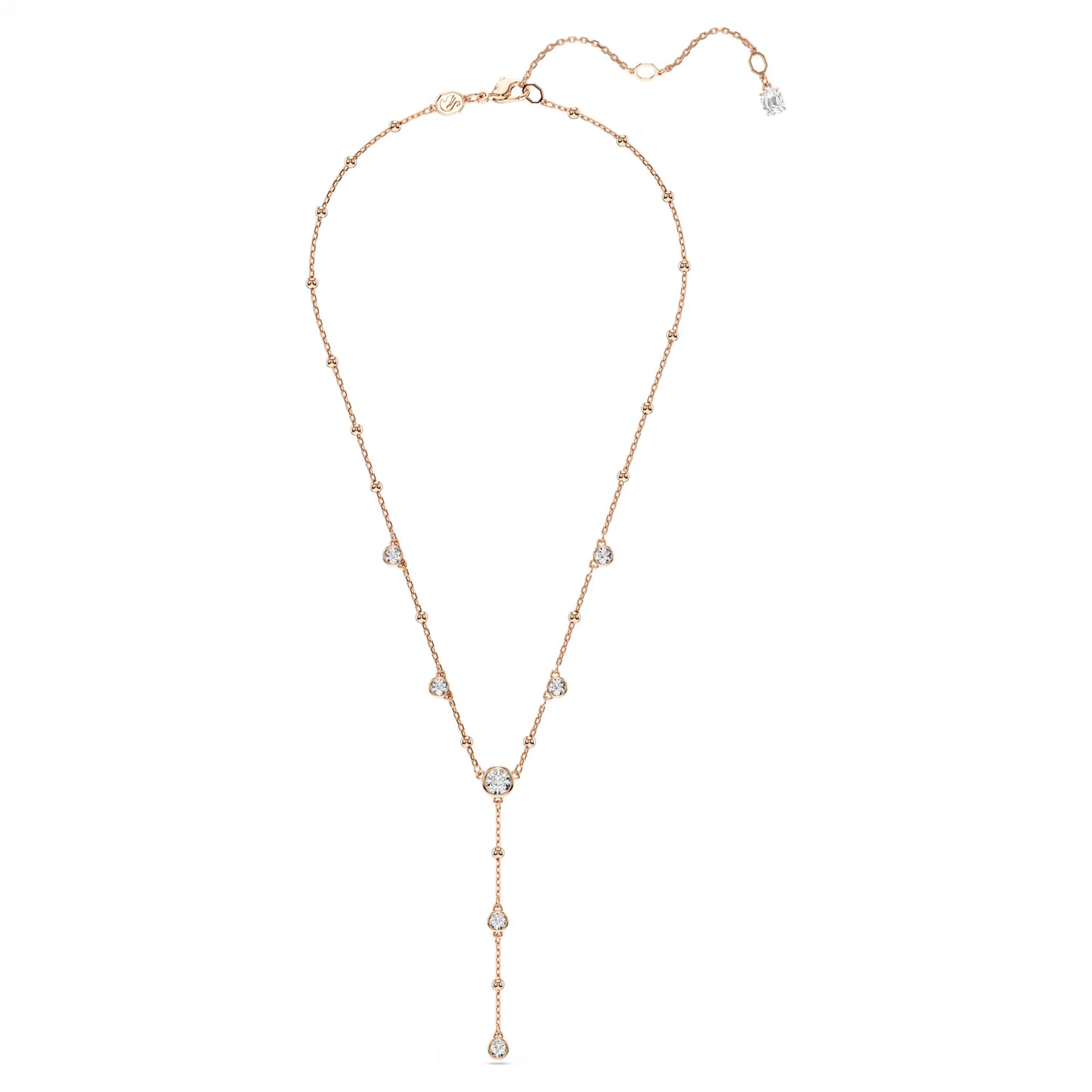 Imber Y necklace, Round cut, White, 18K rose gold finish