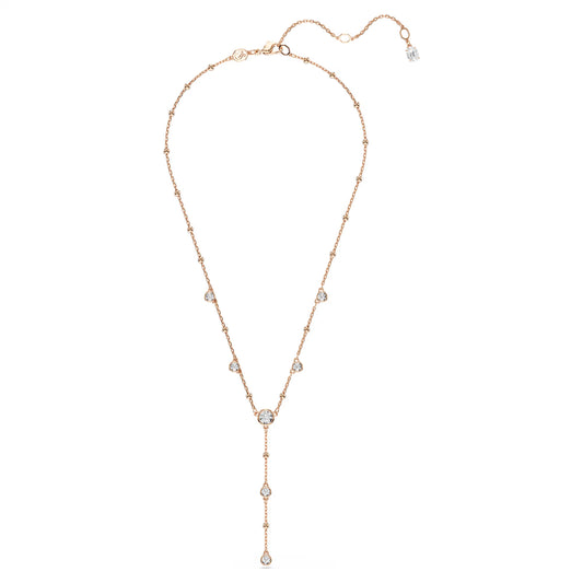 Imber Y necklace, Round cut, White, 18K rose gold finish