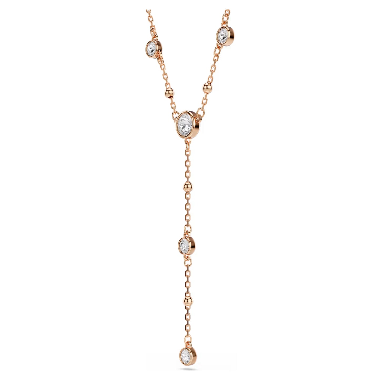 Imber Y necklace, Round cut, White, 18K rose gold finish