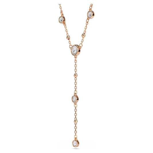 Imber Y necklace, Round cut, White, 18K rose gold finish