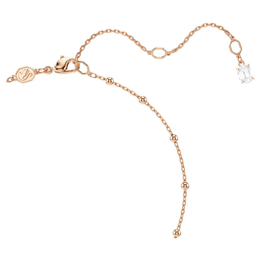Imber Y necklace, Round cut, White, 18K rose gold finish