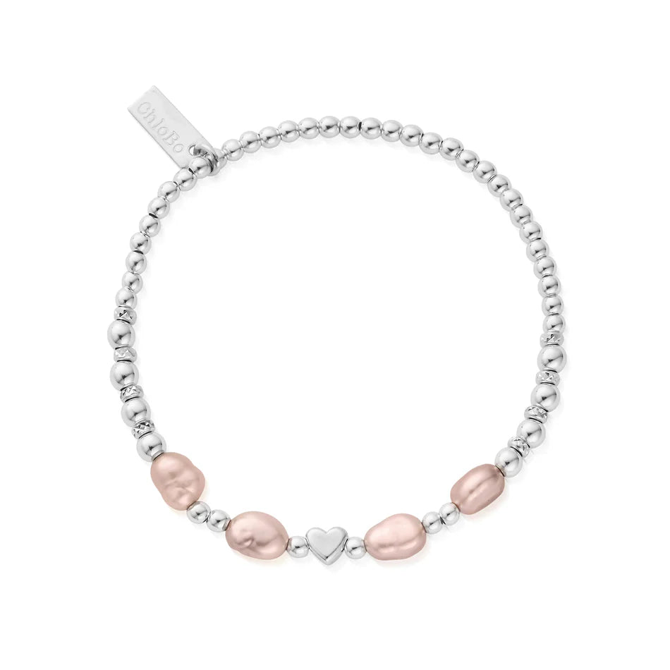 Sterling Silver 'With Love' Pink Pearl 18cm Bracelet