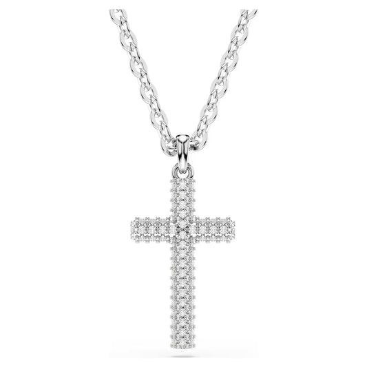 Insigne pendant, Pavé, Cross, White, Rhodium