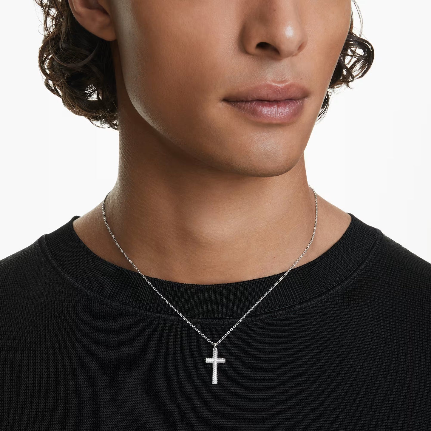Insigne pendant, Pavé, Cross, White, Rhodium