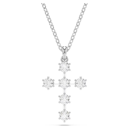 Insigne pendant, Round cut, Cross, White, Rhodium