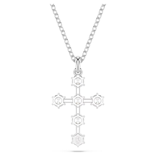 Insigne pendant, Round cut, Cross, White, Rhodium