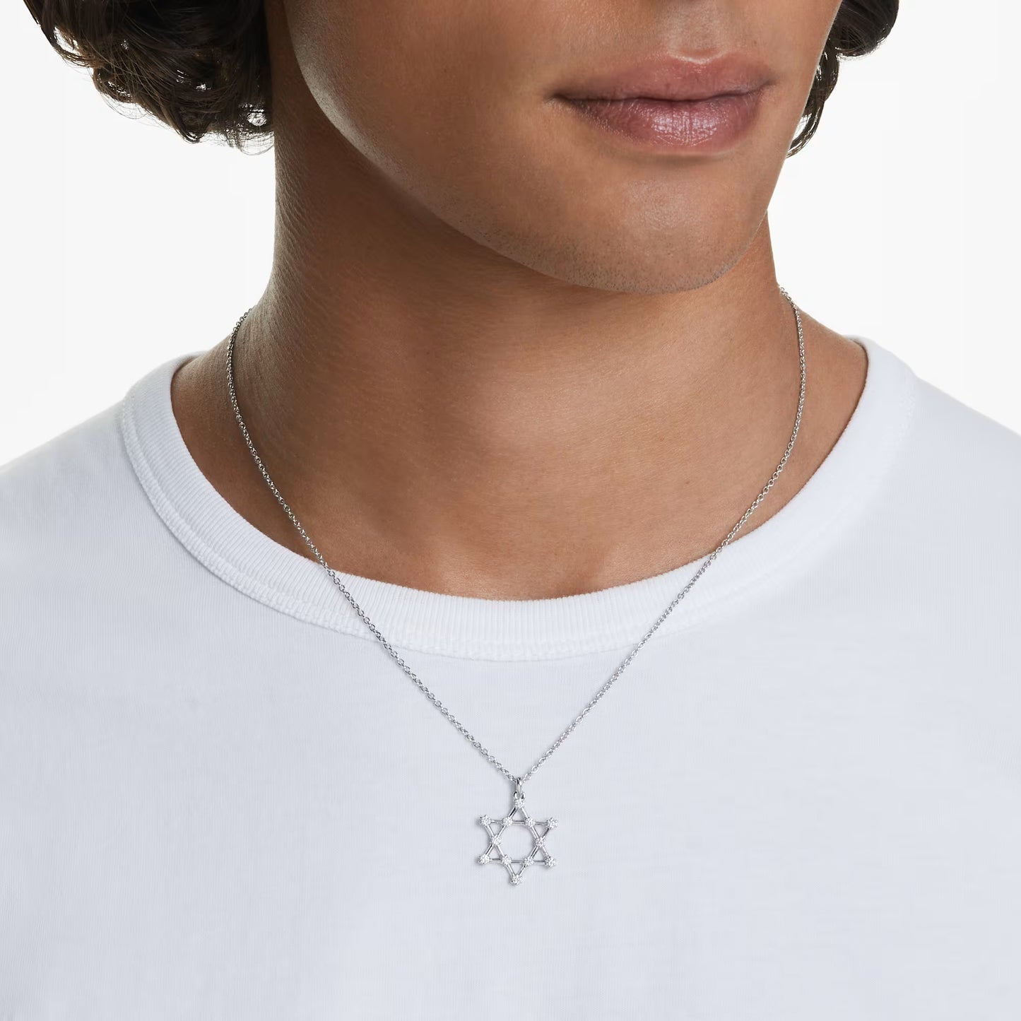 Insigne pendant, Round cut, Star, White, Rhodium